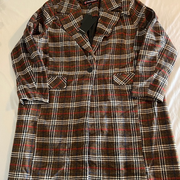 2X Urban Republic Plus Size Red Brown Plaid Flannel Long Coat NEW Jacket Winter - Picture 4 of 15